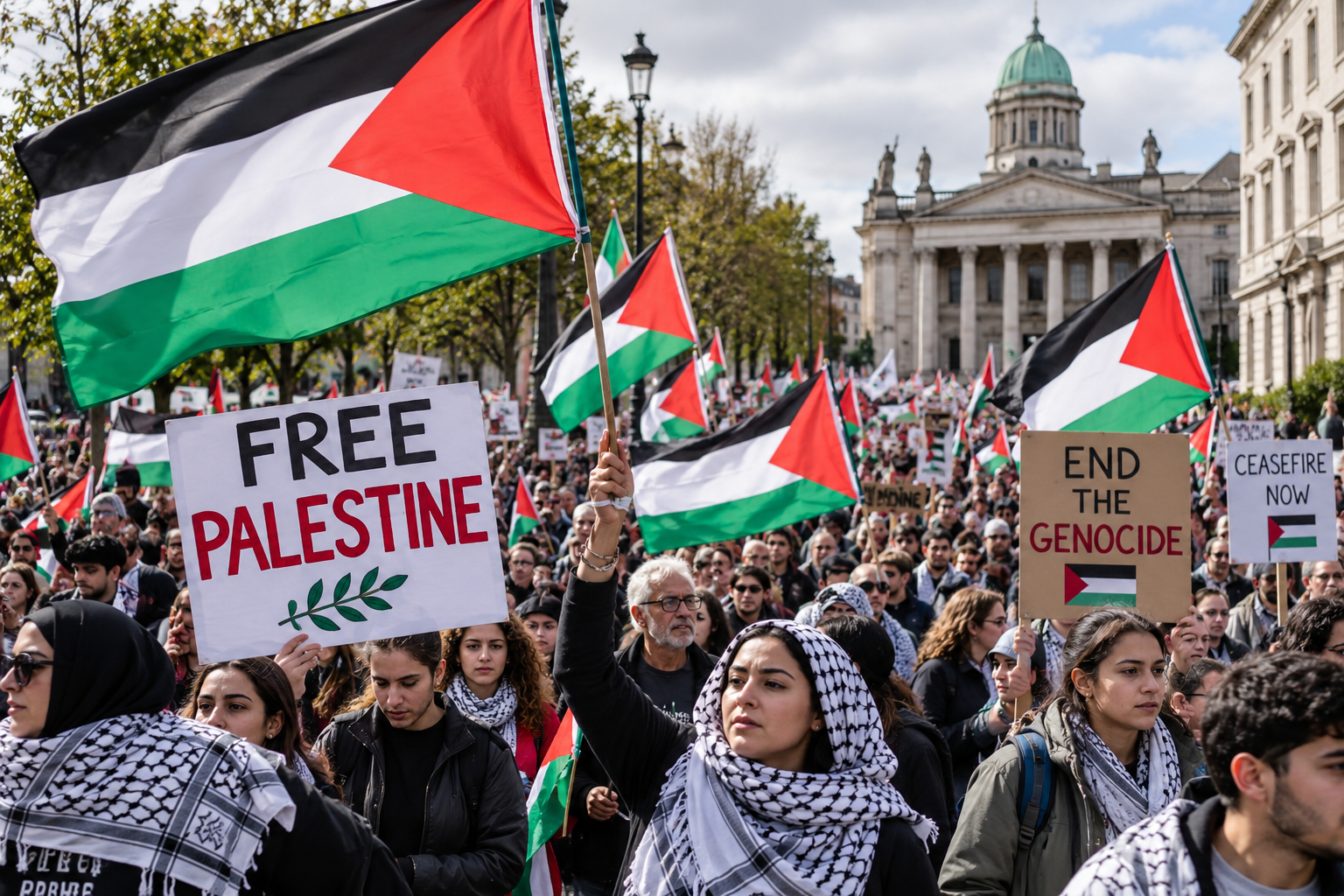Ponad 10 tysięcy osób na marszu w obronie Palestyny w Dublinie. Demonstranci domagają się sankcji wobec Izraela
